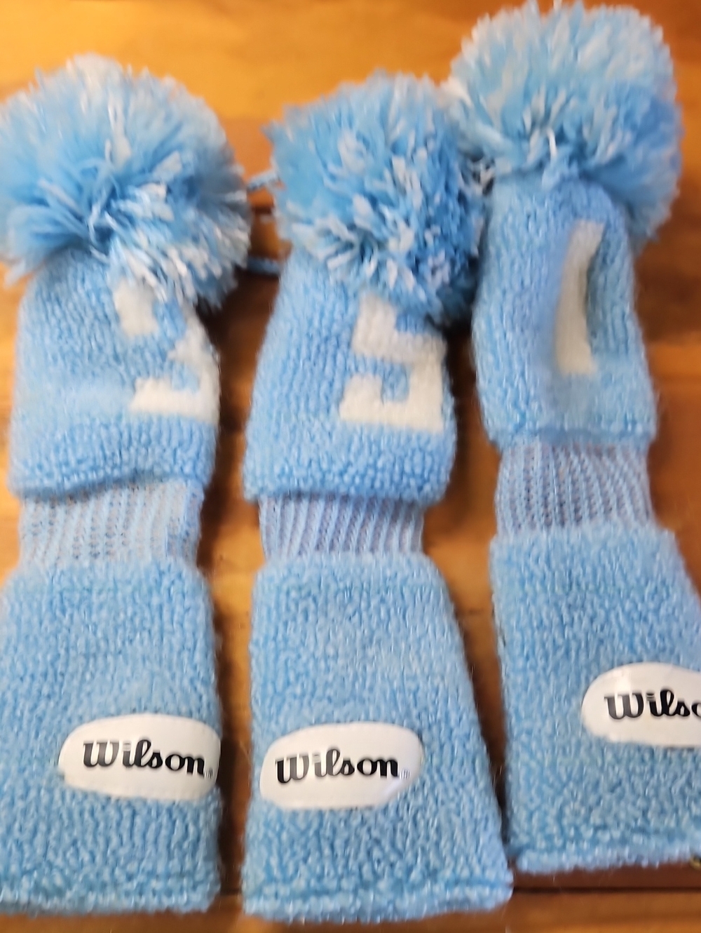 Vintage Wilson Baby Blue Knit Pom-Pom Golf Club Headcovers - Set of 3